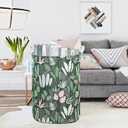 Laundry Basket Canvas Fabric Collapsible Organizer Basket for Storage Bin Toy Bins Gift Baskets Bedroom Clothes Children Nursery Hamper (Round Leaf)