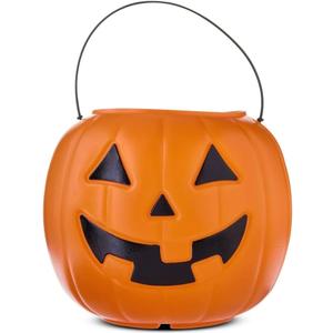 Halloween Pumpkin Treat Pail, Orange, 8", Trick or Treat, Decoration (Orange)