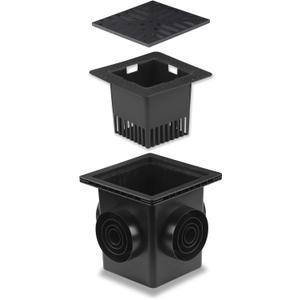 Catch Basin Kit 12X12 inch with Debris Basket and Grating | Square Storm Drain,Catch Basin for Drainage with 4 Outlet,Fit for 4 Size(2, 3, 4 and 6) inch Pipe,for Lawns, Landscaped Areas