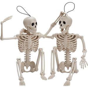 JOYIN 2 PCS 16" Halloween Skeleton Decor, Full Body Stayable Movable Joints, Posable Hanging Skeletons for Halloween Decoration, Yard, Graveyard, Haunted House Props, Spooky Scene Party Favor JOYIN 2 PCS 16" Halloween Skeleton Decor, Full Body Stayable Movable Joints, Posable Hanging Skeletons for Halloween Decoration, Yard, Graveyard, Haunted House Props, Spooky Scene Party Favor