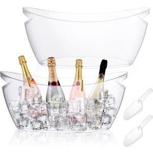 SHUESS 2 PCS Acrylic Ice Buckets Clear Ice Buckets for Parties 5.5L Extra Large Champagne Ice Bucket Mimosa Bar Supplies Beverage Tub with 2 Scoop for Cocktail Bar, Wine Bucket for Beer Sparkling