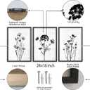 Flower Plant Wall Art Decor 24"x16" Set of 3 Black And White Botanical Painting Wood Framed For Minimalist Bedroom Office Rustic Living Room Abstract Wildflower Sign Hanging (Black)