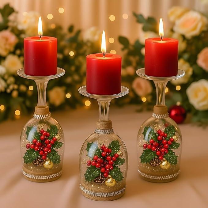 Yaomiao 3 Pcs Christmas Pillar Candle Holders Glasses Candlestick Holder Transparent Plastic Candlestick for DIY Themed Party Decor Table Fireplace Centerpiece