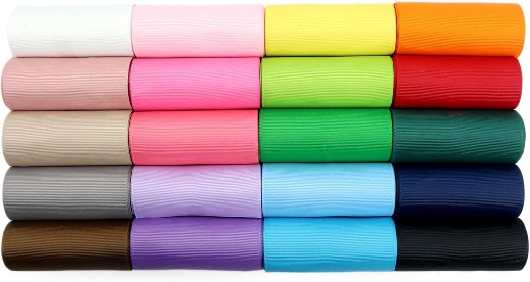 MEEDEE 3 Inch Grosgrain Ribbon 20 Solid Color Assortment, 3" X 2 Yard Each, Total 40 Yds Per Package, Large Grosgrain Thick Ribbons Hair Ribbons for Hair Bow Supplies
