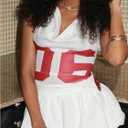 MakeMeChic Women's Cowl Neck Halter Crop Tops Backless Y2k Graphic Tank Top Jersey Shirt (L)