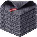 Kitinjoy 100% Cotton Kitchen Dish Cloths, 6 Pack Waffle Weave Ultra Soft Absorbent Dish Towels for Drying Dishes Quick Drying Kitchen Towels Dish Rags, 12 X 12 Inches, Dark Grey