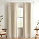 100% Blackout Shield Linen Pinch Pleated Curtains, Blackout Curtains 96 Inch Long 2 Panel Set, Pleated Drapes with Hooks for Bedroom & Living Room, 40" W x 96" L, Cream