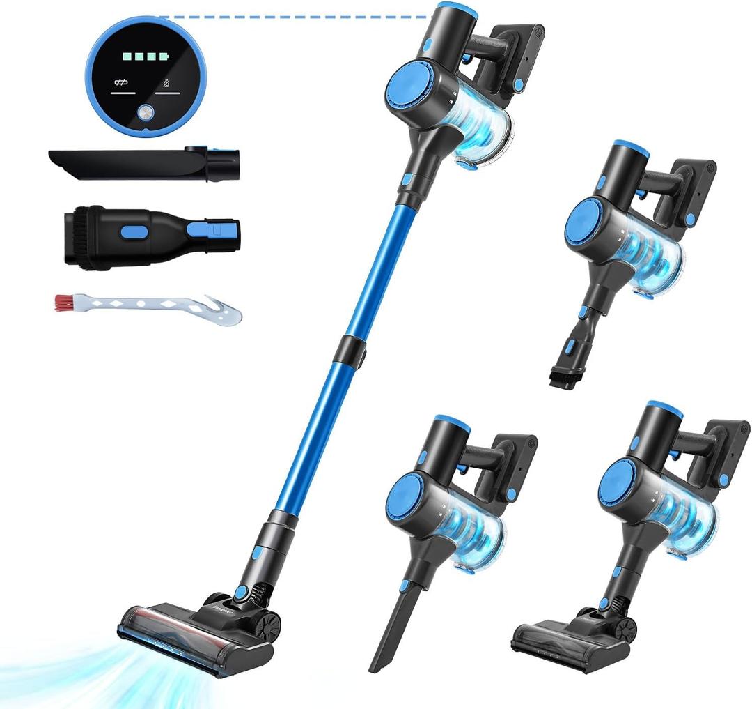 Cordless Vacuum Cleaner with 35Kpa Suction, Battery Vacuum Cleaner with LED Headlight & Anti-Tangle Brush, 6in1 Lightweight Cordless Vacuum for Home, Pet Hair, Hard Floors, Carpet 