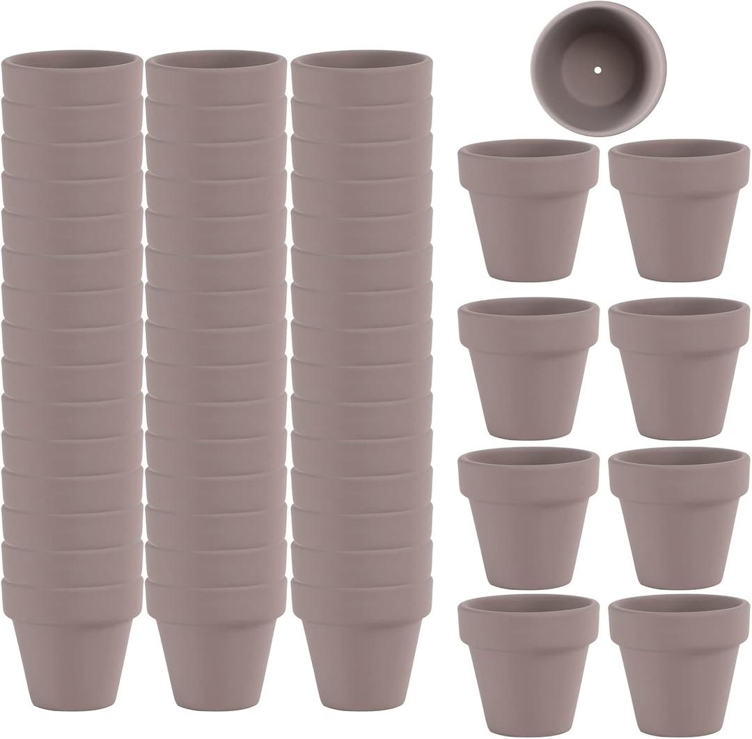 54 Pcs Small Mini Grey Clay Pots 2.1'' Terracotta Pot Clay Ceramic Pottery Planter Cactus Flower Pots Succulent Nursery Pots- Great for Window Boxes, Cactus, Plants, Crafts, Wedding Favors (Gray)