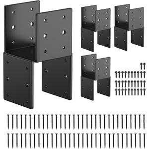 4 Pack 4x4 Heavy-Duty Post Caps Tie Bracket(Actual 3.5"x3.5"), High-Carbon Steel Wood Beam Support, Beam-Hanging Fixtures,Steel Post Anchor Connector, for Gazebo, Deck & Porch Post to Beam(Black)