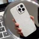 MC Fashion Cute Cartoon Solid Color PU Leather Skin Soft TPU Case Compatible with 15 Pro Max 6.7 inch 2023 (White)