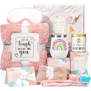 Get Well Soon Gifts for Women, Inspirational Birthday Gifts for Women, Self Care Package Get Well Gift Baskets for Friends After Surgery, Sympathy Thinking of you Gifts, Feel Better Cancer Care Gifts (A1.Pink)