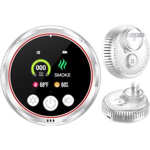 4-in-1 Plug in Smoke & Carbon Monoxide Detectors Combo Built-in 1000mAh Backup Battery Plug&Play 85dB Alarm [CO Smoke Temp Humidity Combination] Senor for Home Hotel Travel (White, 1 Pack)