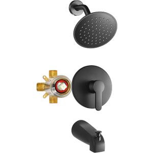 Vantency Black Tub Shower Faucet Set with Valve, Black Shower Head and Handle Set with 6 Inch Rain Shower, Tub and Shower Faucet Combo
