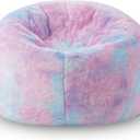 Modern Soft Fluffy Bean Bag Chair With Faux Rabbit Fur Cover, Memory Foam Bean Bag Chairs For Kids Teens, Furry Fuzzy Faux Fur Fabric Beanbag, Round Rainbow Plush Sofa For Bedroom, Living Room, Dorm