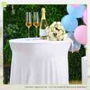 Tegeme 1 Pack 32 x 43 Inch Round Spandex Cocktail Tablecloths with Skirt Cocktail Round Table Cover Spandex Stretch Tablecloth for Fitted High Top Table Bar Wedding Party Banquet (White)