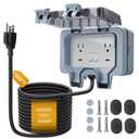 STARELO Outdoor Power Outlet with 30FT Extension Cord, IP66 Waterproof Outdoor Wall Power Socket with Cover, 125V 15Amp 2-Gang Switched Wall Plug Socket Box with Switch On-Off and LED Indicator