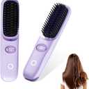 Go Brush Pro Portable Cordless Hair Straightener Brush for Travel, Fast Heating Straightening Comb with LCD Display & F/C Switch, Rechargeable Anti-Frizz Styling Tool for Smooth Shiny Hair (Purple)