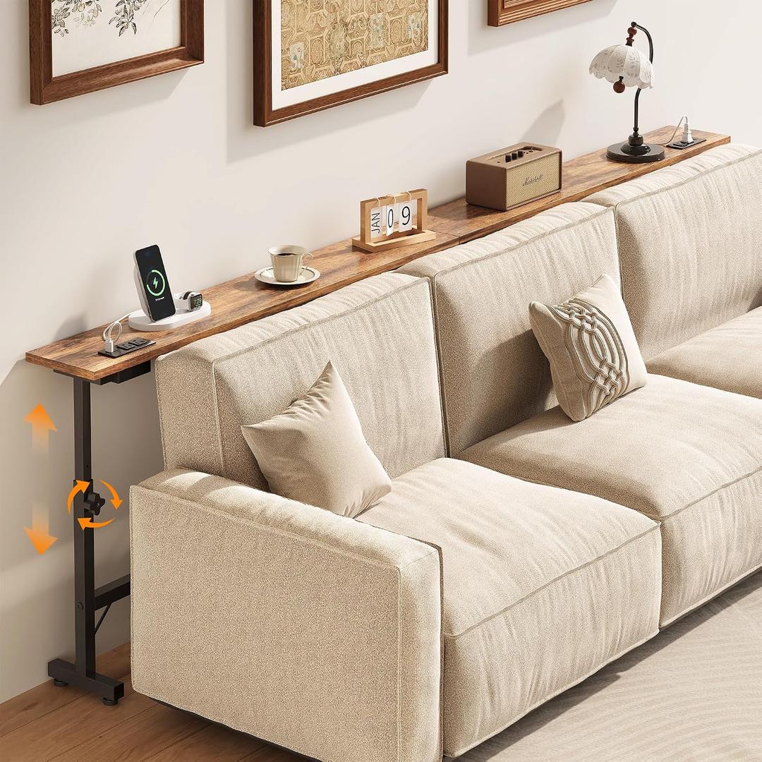 79" Behind Couch Table with Adjustable Height Narrow Console Sofa Table with 2 Power Outlets Long Entryway Table for Hallway Bedroom Living Room Decor Foyer Furniture Rustic Brown