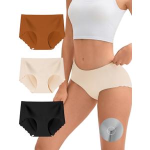 Camel Toe Cover Underwear Women 3 Pack, Seamless Stretch Panties Breathable Full Coverage Hipster Briefs (Medium, Multicolor01)
