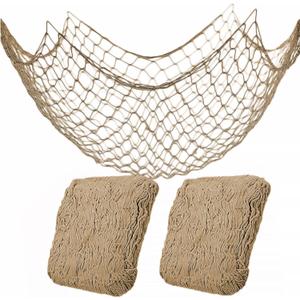 2 Pack Fish Net Decorations for Party,Natural Cotton Hawaiian Party Fishing Net Decorative, Nautical Themed Cotton Fishnet Under The Sea Pirate Ocean Beach Decor (Brown)