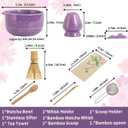 Matcha Set, 8-Piece Ceramic Matcha Bowl & Whisk Kit with Mushroom Pattern, Traditional Japanese Chawan, Bamboo Chasen, Scoop & Sifter, Gift for Tea Lovers, Zen Tea Ceremony Accessories (Purple;)