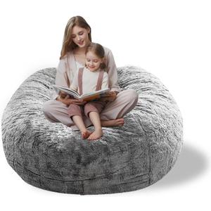 Storage Bean Bag Chair Cover(No Filler) for Organizing Plush Toys Or TextilePv Fleece Washable Large Bean Bag Chairs Cover for Adults for Living Room Bedroom Furniture (Light Grey, 5FT)