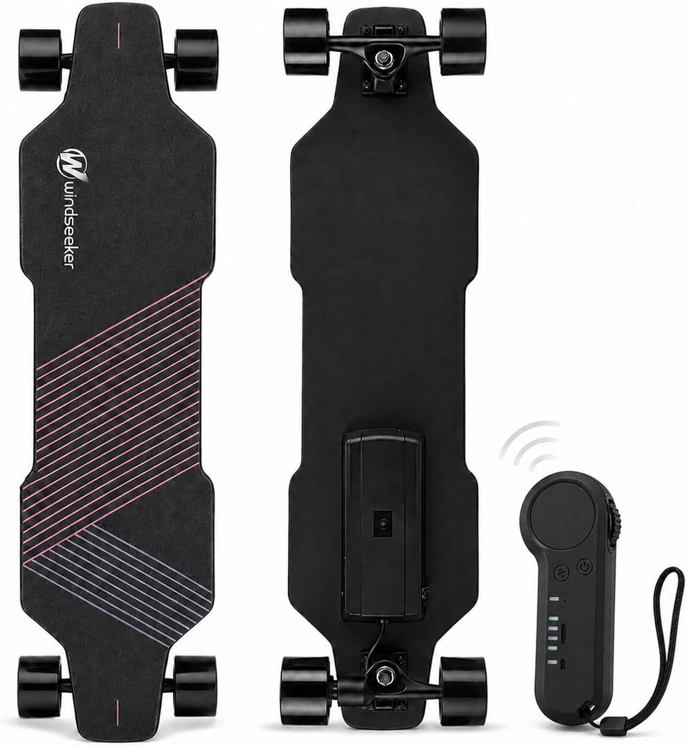 Electric Skateboard, Electric Skateboard with Remote Control for Beginners, 350W Brushless Motor, Max 12.4 MPH, Carver E-Ska with DIY Stickers