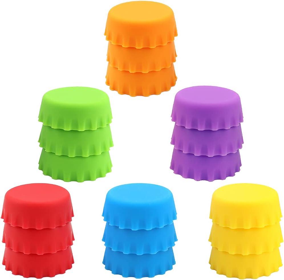 20 Pieces of Multicolor Silicone Reusable Bottle Caps, Sealing Covers to Stopper Spillage for Beer, Wine, Soda, and Soft Drink Bottles. Ideal for Home Brewing and Kitchen Use, Dishwasher Safe.