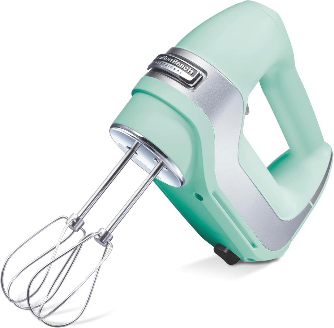 Hamilton Beach Professional 5-Speed Electric Hand Mixer with Snap-On Storage Case, QuickBurst, Stainless Steel Twisted Wire Beaters and Whisk, Mint (62658)