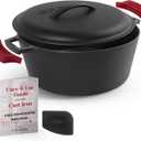 Cuisinel Cast Iron Dutch Oven - 7-Quart Deep Pot + Lid + Pan Scraper + Handle Covers - Large Pre-Seasoned Cooker for Baking Bread, Soup, Frying - Indoor/Outdoor Kitchen, Camping, Fire, BBQ Safe (7-Qt, braiser lid)