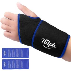 Hilph Wrist Ice Pack Wrap, Reusable Wrist Brace with 2 Gel Hot Cold Compression Packs for Injuries, Hand Ice Pack for Carpal Tunnel, Rheumatoid, Tendonitis, Swelling, Black