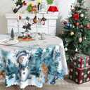 Round Christmas Tablecloth 70 inches - Snowman Christmas Decorations for Home - Water Resistant Winter Table Cloth - Xmas Truck Holiday Decor for Party (Blue)