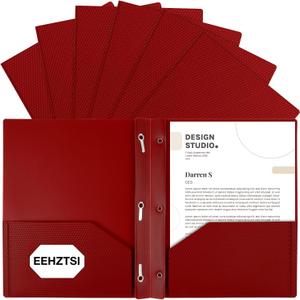 12-Pack Plastic Folders with Pockets and Prongs,2-Pocket Folders with 3 Fasteners, Poly Folders Holds 8-1/2" x 11" Paper for School/Office/Home (Red)