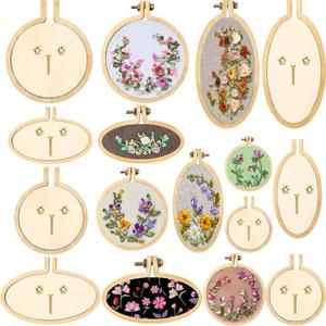 Syhood 8 Sets Mini Embroidery Hoop Wooden Mini Stitch Hoop Ring for DIY Pendant Crafts, Round, Oval Vertical, Oval Horizontal