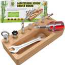Panda Brothers Montessori Screwdriver Board Set - Wooden Montessori Toys for 4 Year Old Kids and Toddlers, Sensory Bin, Fine Motor Skills, STEM Toys (Large)