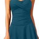 Aqua Eve One Piece Swim Dress Tummy Control Swimsuit with Skirt Modest Bathing Suit Vintage Swimdress (Large, Teal)