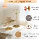 Hat Display Stand 2PCS Stainless Steel Brushed Nickel Titanium Hat Stand Metal Golden Adjustable Height Cap Rack Showcase Fingerprint Resistant for Home Boutique Retail Store