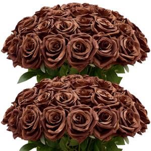 LATRORA 100 Pcs Artificial Roses Bulk Silk Chocolate Roses Tan Roses for Wedding Centerpieces Bridal Bouquet Mohter's Day Valentine's Day Home Decor