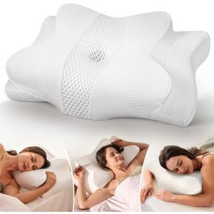 Cozyplayer True Cooling Cervical Neck Pillow for Pain Relief, Ergonomic Side Sleeper Pillow for Neck Support, Odorless Orthopedic Contour Memory Foam Pillows, Bed Pillow for Back Stomach Sleeper (Queen, Snow White)