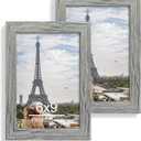 6x9 Picture Frame Set of 2, Made of Real Glass and Rustic Grey Wooden Frame - 6 by 9 Photo for Wall or Tabletop Display