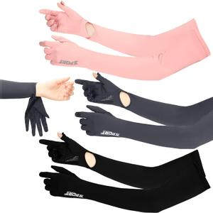 3 Pairs UV Long Sun Gloves Women Touchscreen Driving Arm Gloves | Full Finger Protective, UPF 50+ for Outdoor Sports Cycling