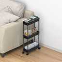 Sooyee 3-Tier Rolling Cart with Wheels, Slim Narrow Storage Cabinet, Under Desk Storage Organizer for Office, Bathroom, Kitchen, Laundry Room, Narrow Places, Black