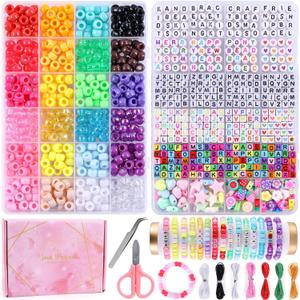 Wutubug 1500pcs Pony Beads Bracelet Making Kit, 24 Colors Friendship Bracelet Kit Kandi Beads, Letter Beads Heart Beads with Elastic String for Jewelry Making DIY Craft for Adults