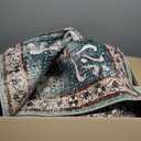 6'x9' Green Washable Area Rug Boho Chic Medallion Distressed Design Non-Shedding Easy Care Ideal for High Traffic Areas in Living Room Bedroom Office Kitchen Coffee Table Large Carpet