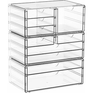 Yieach 3 Pack Acrylic Storage Drawers With 10 Drawers,Stackable Office Cabinet Organizer and Makeup Organizer,Clear Plastic Drawers for Craft Supply,Pen,Stationary,medical,Makeup,Beauty Desk Organizer