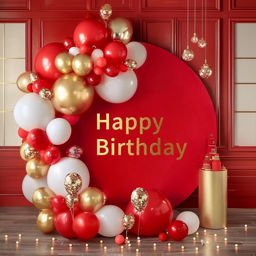 7.2FT Red Round Backdrop Cover for 5 to 7.2ft Circle Arch Stand - Haefoo Adjustable Round Arch Cover Circle Backdrop Cover for Birthday, Wedding Arch, Baby Shower Photography Background Party Decor