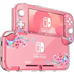 DLseego Peach Blossom Pink Flower Floral Clear Switch Lite Protective Case 2-Piece Split Full Wrap PC Hard Shell Anti-Scratch All-Round Protection Cover for Switch 2019 Model