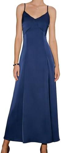 RIHOAS Women's Elegant Flowy Spaghetti Strap Dress - A Line Satin Maxi for Fall Wedding Guest, Formal Semi Formal, XS