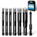 DKIBBITH 7 Pack Dry Diamond Drill Bits & Tile Drill Bits Set for Ceramic, Porcelain, Marble, Granite, Stone, Glass - Round Shank 3/16", 1/4"(x2), 5/16", 3/8", 1/2"+1 Pack Drill Bit 1/4"